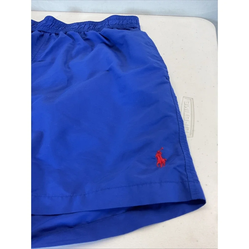 Polo Ralph Lauren Men's Blue Mesh Lined Swim Trunk‎ Shorts Red Pony Logo Large